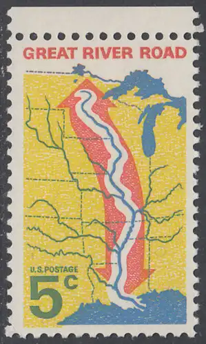 USA Michel 0910 / Scott 1319 postfrisch EINZELMARKE RAND oben - „Great River Road“ - Mississippi-Uferstraße 
