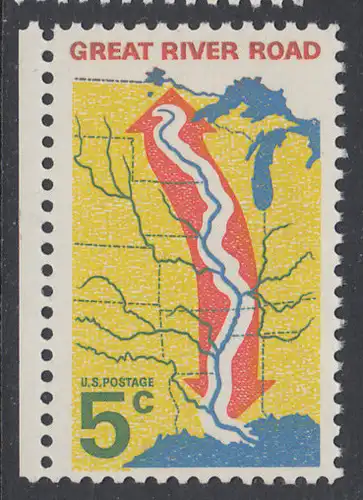 USA Michel 0910 / Scott 1319 postfrisch EINZELMARKE RAND links - „Great River Road“ - Mississippi-Uferstraße 