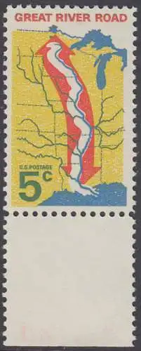 USA Michel 0910 / Scott 1319 postfrisch EINZELMARKE RAND unten (a1) - „Great River Road“ - Mississippi-Uferstraße 