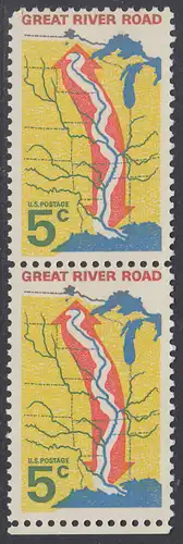 USA Michel 0910 / Scott 1319 postfrisch vert.PAAR RAND unten - „Great River Road“ - Mississippi-Uferstraße 
