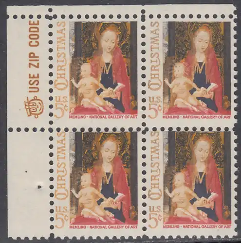 USA Michel 0912 / Scott 1321 postfrisch ZIP-BLOCK (ul) - Weihnachten: Maria mit Kind und Engeln