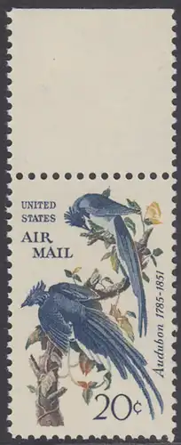 USA Michel 0920 / Scott C071 postfrisch Luftpost-EINZELMARKE RAND oben - Mexikanischer Elsterhäher; Zeichnung von John James Audubon, Zeichner und Ornithologe