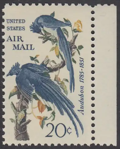 USA Michel 0920 / Scott C071 postfrisch Luftpost-EINZELMARKE RAND rechts - Mexikanischer Elsterhäher; Zeichnung von John James Audubon, Zeichner und Ornithologe