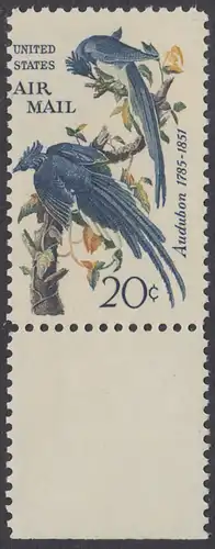 USA Michel 0920 / Scott C071 postfrisch Luftpost-EINZELMARKE RAND unten - Mexikanischer Elsterhäher; Zeichnung von John James Audubon, Zeichner und Ornithologe