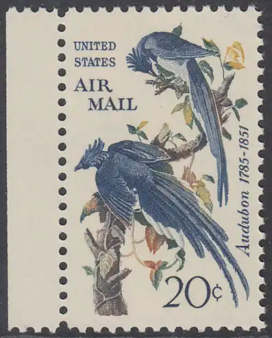 USA Michel 0920 / Scott C071 postfrisch Luftpost-EINZELMARKE RAND links - Mexikanischer Elsterhäher; Zeichnung von John James Audubon, Zeichner und Ornithologe