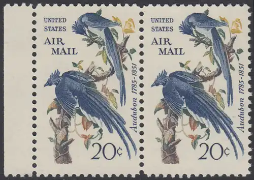 USA Michel 0920 / Scott C071 postfrisch Luftpost-horiz.PAAR RAND links - Mexikanischer Elsterhäher; Zeichnung von John James Audubon, Zeichner und Ornithologe