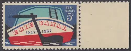 USA Michel 0923 / Scott 1325 postfrisch EINZELMARKE RAND rechts - 150. Jahrestag der Eröffnung des Erie-Kanals; Binnen-Frachtschiff auf dem Erie-Kanal