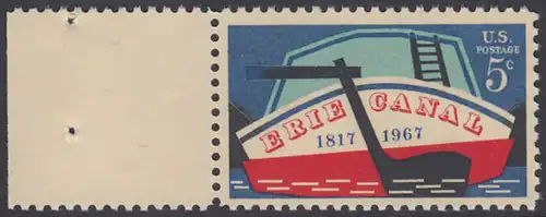 USA Michel 0923 / Scott 1325 postfrisch EINZELMARKE RAND links - 150. Jahrestag der Eröffnung des Erie-Kanals; Binnen-Frachtschiff auf dem Erie-Kanal