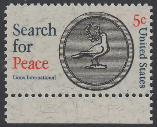 USA Michel 0924 / Scott 1326 postfrisch EINZELMARKE RAND unten - 50 Jahre Lions International; Medaille mit Friedenstaube
