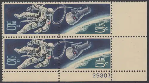 USA Michel 0930-0931 / Scott 1331-1332 postfrisch PLATEBLOCK ECKRAND unten rechts m/ Platten-# 29307 (a) - US-Behörde für Raumfahrt (NASA)