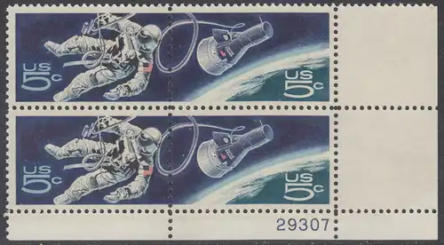 USA Michel 0930-0931 / Scott 1331-1332 postfrisch PLATEBLOCK ECKRAND unten rechts m/ Platten-# 29307 (b) - US-Behörde für Raumfahrt (NASA)