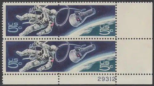 USA Michel 0930-0931 / Scott 1331-1332 postfrisch PLATEBLOCK ECKRAND unten rechts m/ Platten-# 29312 - US-Behörde für Raumfahrt (NASA)