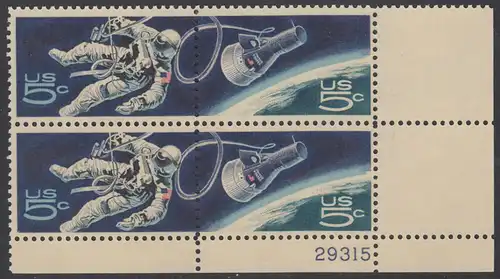 USA Michel 0930-0931 / Scott 1331-1332 postfrisch PLATEBLOCK ECKRAND unten rechts m/ Platten-# 29315 - US-Behörde für Raumfahrt (NASA)
