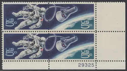 USA Michel 0930-0931 / Scott 1331-1332 postfrisch PLATEBLOCK ECKRAND unten rechts m/ Platten-# 29325 - US-Behörde für Raumfahrt (NASA)