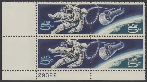 USA Michel 0930-0931 / Scott 1331-1332 postfrisch PLATEBLOCK ECKRAND unten links m/ Platten-# 29322 - US-Behörde für Raumfahrt (NASA)