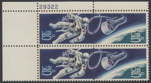 USA Michel 0930-0931 / Scott 1331-1332 postfrisch PLATEBLOCK ECKRAND oben links m/ Platten-# 29322 - US-Behörde für Raumfahrt (NASA)