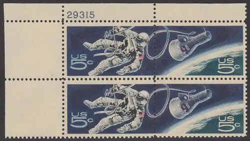 USA Michel 0930-0931 / Scott 1331-1332 postfrisch PLATEBLOCK ECKRAND oben links m/ Platten-# 29315 - US-Behörde für Raumfahrt (NASA)