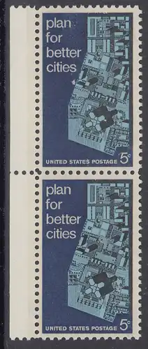 USA Michel 0932 / Scott 1333 postfrisch vert.PAAR RÄNDER links - Internationale Konferenz für Städteplanung bis zum Jahre 2017 in Washington, DC; Stadtmodell