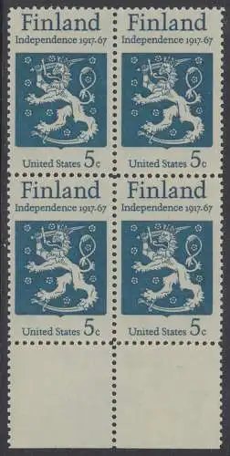 USA Michel 0933 / Scott 1334 postfrisch BLOCK RÄNDER unten (a1) - 50 Jahre Unabhängigkeit Finnlands; Staatswappen von Finnland