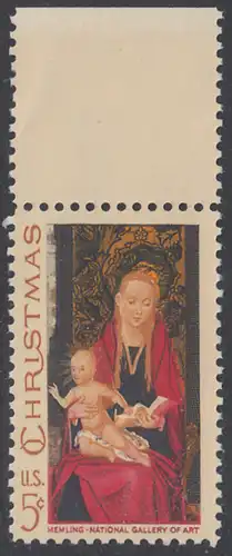 USA Michel 937 / Scott 1336 postfrisch EINZELMARKE RAND oben - Weihnachten: Maria mit Kind und Engeln 