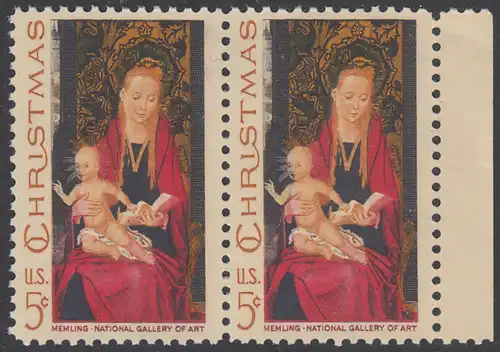 USA Michel 937 / Scott 1336 postfrisch horiz.PAAR RAND rechts - Weihnachten: Maria mit Kind und Engeln 