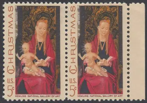 USA Michel 937 / Scott 1336 postfrisch horiz.PAAR RAND rechts (a1) - Weihnachten: Maria mit Kind und Engeln 