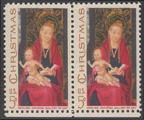 USA Michel 937 / Scott 1336 postfrisch horiz.PAAR RÄNDER unten - Weihnachten: Maria mit Kind und Engeln 
