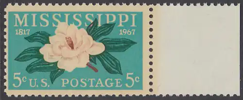 USA Michel 938 / Scott 1337 postfrisch EINZELMARKE RAND rechts - 150 Jahre Staat Mississippi; Magnolie, Staatsblume von Mississippi  