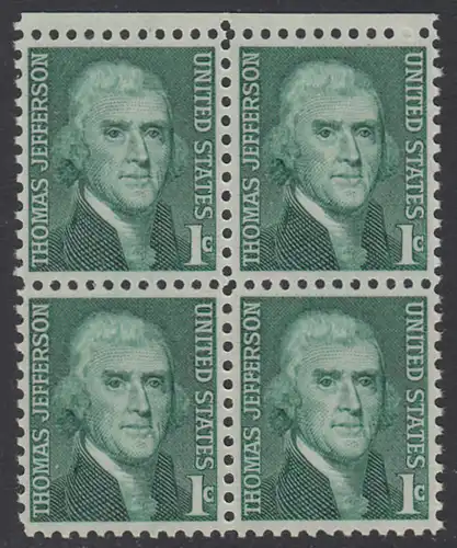 USA Michel 0940 / Scott 1278 postfrisch BLOCK RÄNDER oben - Berühmte Amerikaner: Thomas Jefferson, 3. Präsident