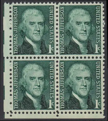USA Michel 0940 / Scott 1278 postfrisch BLOCK ECKRAND unten links - Berühmte Amerikaner: Thomas Jefferson, 3. Präsident