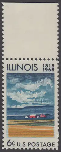 USA Michel 0943 / Scott 1339 postfrisch EINZELMARKE RAND oben - 150 Jahre Staat Illinois: Farmhaus und Felder mit reifem Getreide