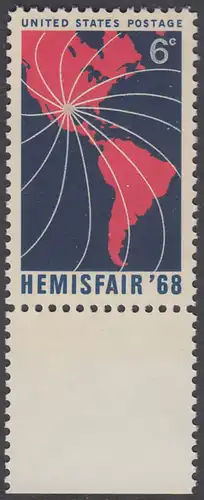 USA Michel 0946 / Scott 1340 postfrisch EINZELMARKE RAND unten - Ausstellung HEMISFAIR ’68; 250 Jahre San Antonio, TX; Landkarte von Nord- und Südamerika