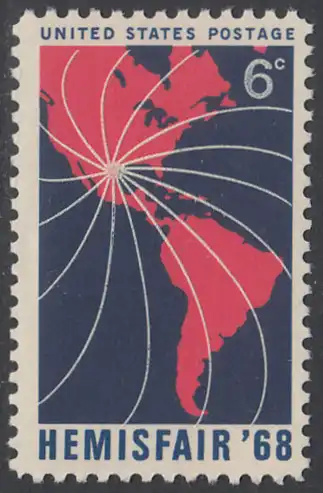 USA Michel 0946 / Scott 1340 postfrisch EINZELMARKE - Ausstellung HEMISFAIR ’68; 250 Jahre San Antonio, TX; Landkarte von Nord- und Südamerika