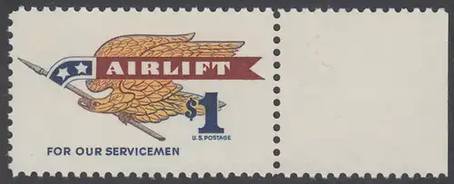 USA Michel 0946A / Scott 1341 postfrisch EINZELMARKE RAND rechts - Flugpostmarke: Airlift; Adler mit Fahnenstange