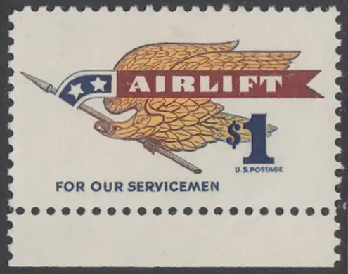 USA Michel 0946A / Scott 1341 postfrisch EINZELMARKE RAND unten - Flugpostmarke: Airlift; Adler mit Fahnenstange
