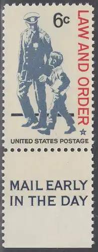 USA Michel 0949 / Scott 1343 postfrisch EINZELMARKE RAND unten m/ Mail Early-Emblem - Gesetz und Ordnung: Polizist und Schüler