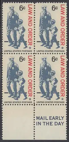 USA Michel 0949 / Scott 1343 postfrisch BLOCK RÄNDER unten m/ Mail Early-Emblem - Gesetz und Ordnung: Polizist und Schüler