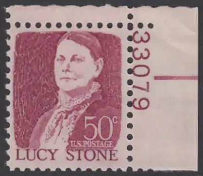 USA Michel 0962 / Scott 1293 postfrisch EINZELMARKE ECKRAND oben rechts m/ Platten-# 33079 - Berühmte Amerikaner: Lucy Stone, Vorkämpferin für die Aufhebung der Sklaverei und Frauenrechtlerin