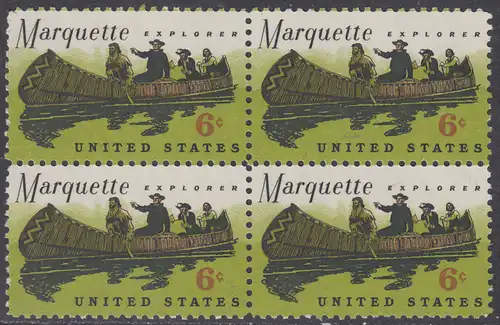 USA Michel 0964 / Scott 1356 postfrisch BLOCK - Jacques Marquette, französischer Jesuitenpater und Forscher, mit seinem Begleiter Louis Joliet im Indianderkanu auf dem Mississipi