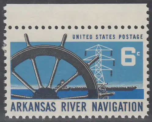 USA Michel 0966 / Scott 1358 mit Falzrest EINZELMARKE RAND oben - Schiffbarmachung des Arkansas River bis Little Rock, AR