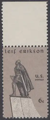 USA Michel 0967 / Scott 1359 mit Falzrest EINZELMARKE RAND oben - Leif Erikson, norwegischer Seefahrer, erster Entdecker Amerikas (1003)
