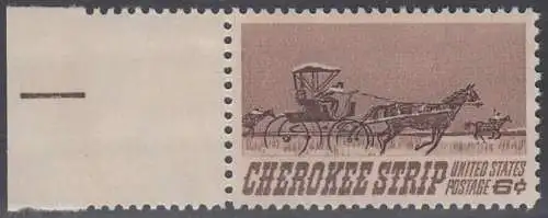 USA Michel 0968 / Scott 1360 postfrisch EINZELMARKE RAND links (a1) - 75. Jahrestag des „Cherokee Strip Land Run“; Rennen der „Homesteaders“ im ehemaligen Gebiet der Cherokesen-Indianer (16. 9. 1893)