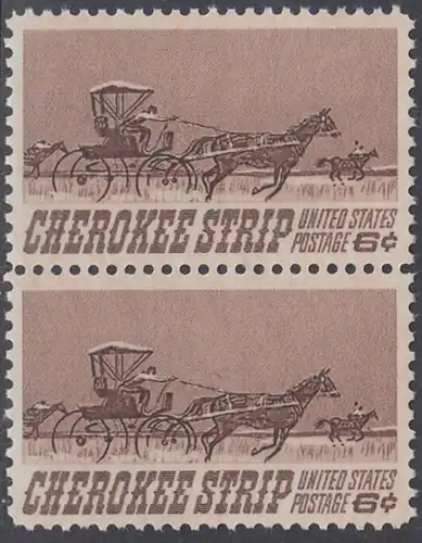 USA Michel 0968 / Scott 1360 postfrisch vert.PAAR - 75. Jahrestag des „Cherokee Strip Land Run“; Rennen der „Homesteaders“ im ehemaligen Gebiet der Cherokesen-Indianer (16. 9. 1893)