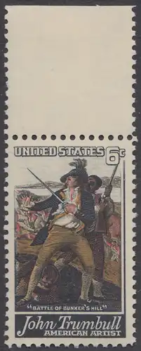 USA Michel 0969 / Scott 1361 mit Falzrest EINZELMARKE RAND oben - John Trumbull, Maler; Die Schlacht von Bunker’s Hill, Detail „Tod von General Warren“