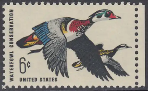 USA Michel 0971 / Scott 1362 postfrisch EINZELMARKE RAND rechts - Naturschutz: Wasservögel; Brautente 
