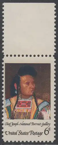 USA Michel 0973 / Scott 1364 postfrisch EINZELMARKE RAND oben - Amerikanische Indianer, Eröffnung der National-Portrait-Galerie, Washington, DC;  Stammeshäuptling Joseph, genannt „Donner der Berge“ der Nez-Percé-Krieger