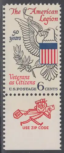 USA Michel 0979 / Scott 1369 postfrisch EINZELMARKE RAND unten m/ ZIP-Emblem - 50 Jahre Veteranen-Vereinigung „American Legion“; Adler aus dem Großen Siegel