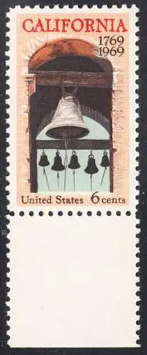 USA Michel 0983 / Scott 1373 postfrisch EINZELMARKE RAND unten (a1) - Besiedelung von Kalifornien; Glockenturm der Carmel-Mission