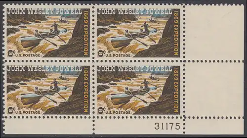 USA Michel 0984 / Scott 1374 postfrisch PLATEBLOCK ECKRAND unten rechts m/ Platten-# 31175 - 100. Jahrestag der Colorado-River-Expedition von John Wesley Powell; Geologe