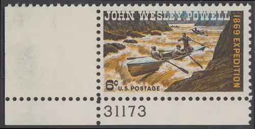 USA Michel 0984 / Scott 1374 postfrisch EINZELMARKE ECKRAND unten links m/ Platten-# 31173 - 100. Jahrestag der Colorado-River-Expedition von John Wesley Powell; Geologe